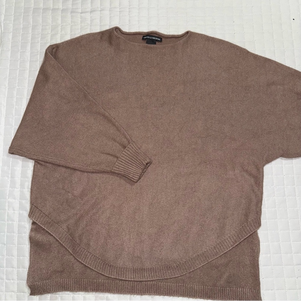 Chelsea & Theodore Tan Crewneck Sweater (High-Low)